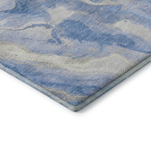 9' X 12' Blue Gray And Silver Abstract Washable Area Rug With UV Protection