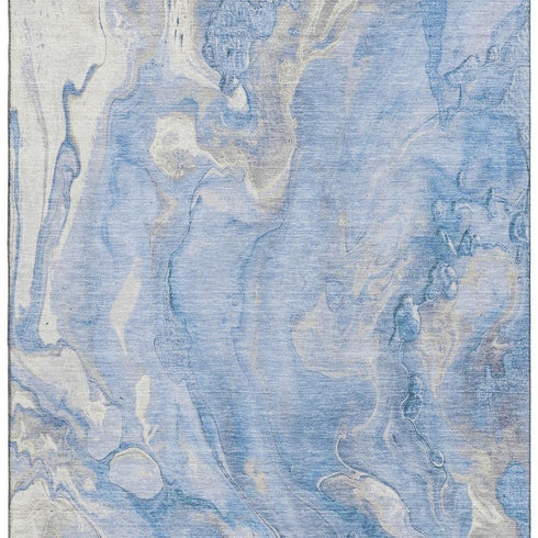 9' X 12' Blue Gray And Silver Abstract Washable Area Rug With UV Protection