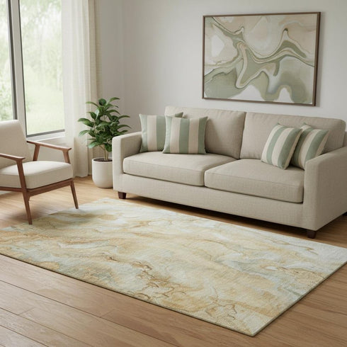 5' X 8' Gold Ivory And Gray Abstract Washable Area Rug With UV Protection