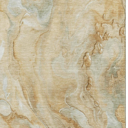 5' X 8' Gold Ivory And Gray Abstract Washable Area Rug With UV Protection