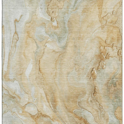 5' X 8' Gold Ivory And Gray Abstract Washable Area Rug With UV Protection