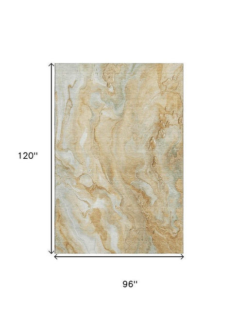 8' X 10' Gold Ivory And Gray Abstract Washable Area Rug With UV Protection