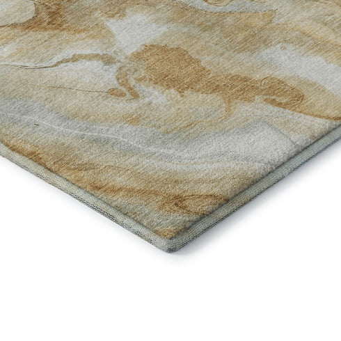 8' X 10' Gold Ivory And Gray Abstract Washable Area Rug With UV Protection