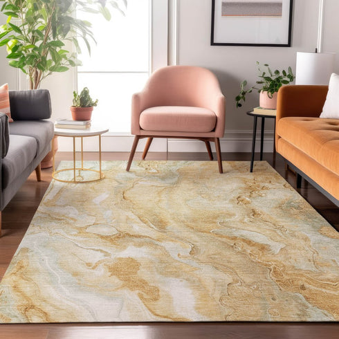 8' X 10' Gold Ivory And Gray Abstract Washable Area Rug With UV Protection