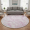 8' Pink And Ivory Abstract Washable Round Rug With UV Protection