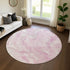 8' Pink And Ivory Abstract Washable Round Rug With UV Protection