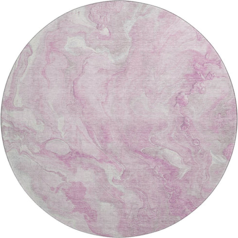 8' Pink And Ivory Abstract Washable Round Rug With UV Protection