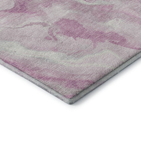 8' Pink And Ivory Abstract Washable Round Rug With UV Protection