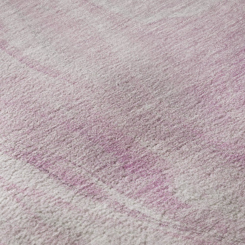 8' Pink And Ivory Abstract Washable Round Rug With UV Protection