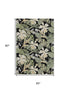 5' X 8' Black Green And Beige Floral Washable Area Rug With UV Protection