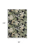 8' X 10' Black Green And Beige Floral Washable Area Rug With UV Protection