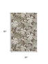 5' X 8' Brown Beige And Green Floral Washable Area Rug With UV Protection