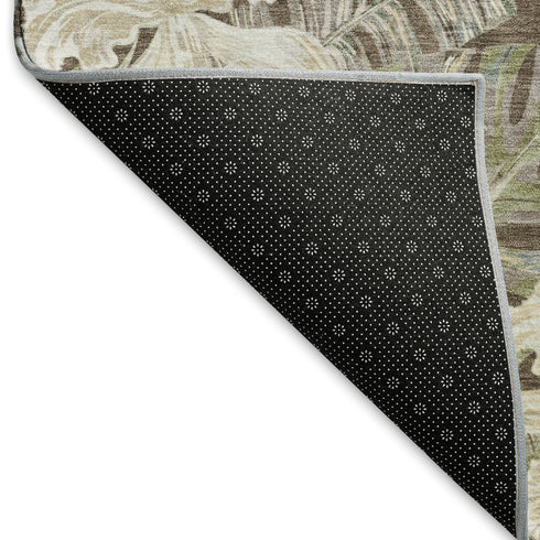 5' X 8' Brown Beige And Green Floral Washable Area Rug With UV Protection
