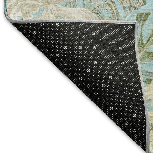8' X 10' Teal Green And Ivory Floral Washable Area Rug With UV Protection