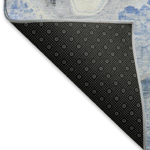 5' X 8' Blue Gray And Silver Abstract Washable Area Rug With UV Protection