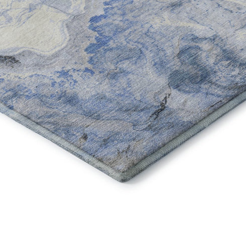 5' X 8' Blue Gray And Silver Abstract Washable Area Rug With UV Protection
