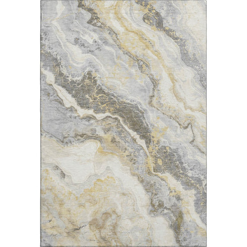 5' X 8' Gold Gray And Ivory Abstract Washable Area Rug With UV Protection