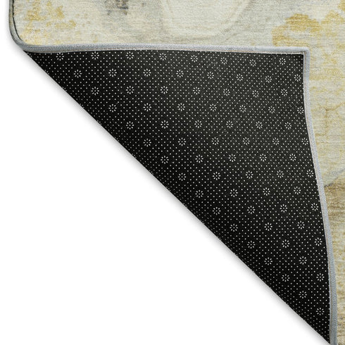 5' X 8' Gold Gray And Ivory Abstract Washable Area Rug With UV Protection