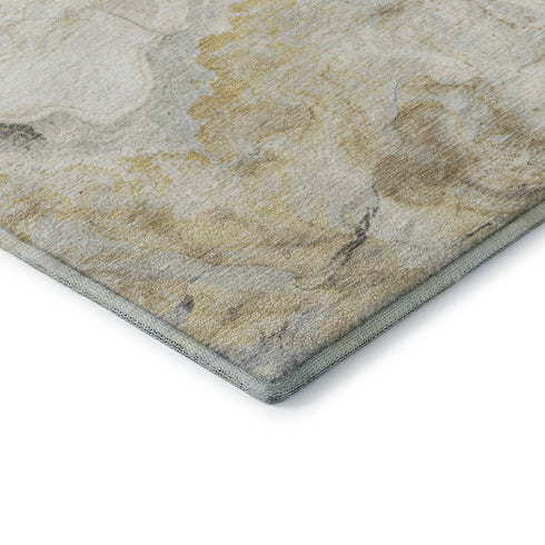 5' X 8' Gold Gray And Ivory Abstract Washable Area Rug With UV Protection