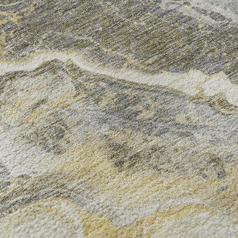 5' X 8' Gold Gray And Ivory Abstract Washable Area Rug With UV Protection