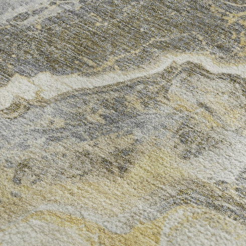 5' X 8' Gold Gray And Ivory Abstract Washable Area Rug With UV Protection