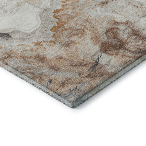 9' X 12' Silver Gray And Copper Abstract Washable Area Rug With UV Protection