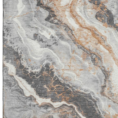 9' X 12' Silver Gray And Copper Abstract Washable Area Rug With UV Protection