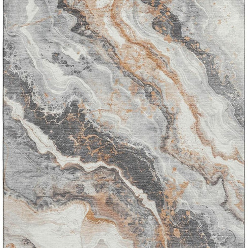 9' X 12' Silver Gray And Copper Abstract Washable Area Rug With UV Protection