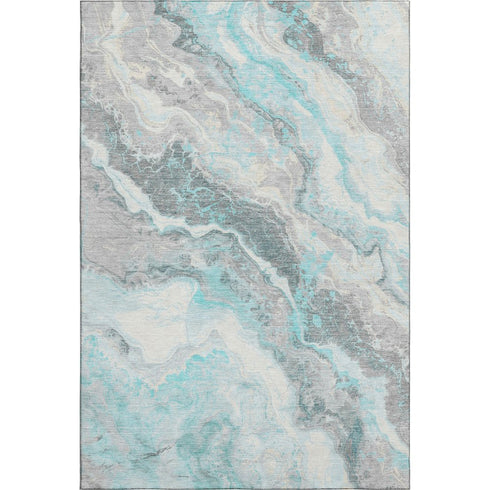 9' X 12' Teal Gray And Silver Abstract Washable Area Rug With UV Protection