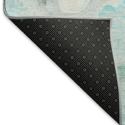 9' X 12' Teal Gray And Silver Abstract Washable Area Rug With UV Protection