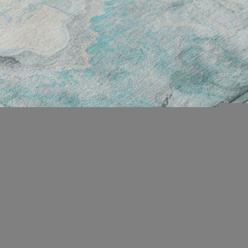 9' X 12' Teal Gray And Silver Abstract Washable Area Rug With UV Protection