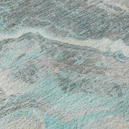 9' X 12' Teal Gray And Silver Abstract Washable Area Rug With UV Protection