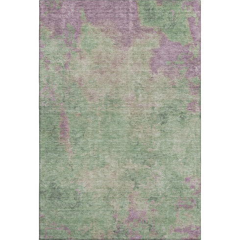 8' X 10' Artichoke Green And Eggplant Abstract Washable Area Rug With UV Protection