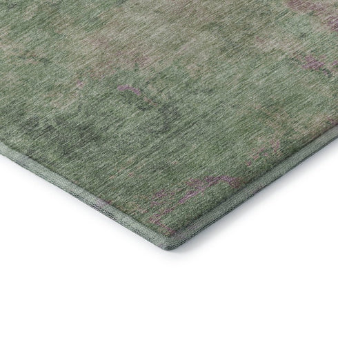 8' X 10' Artichoke Green And Eggplant Abstract Washable Area Rug With UV Protection