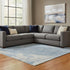 8' X 10' Denim Blue Ivory And Beige Abstract Washable Area Rug With UV Protection