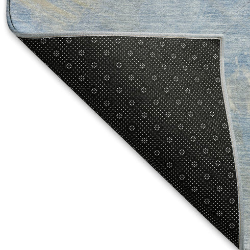 8' X 10' Denim Blue Ivory And Beige Abstract Washable Area Rug With UV Protection