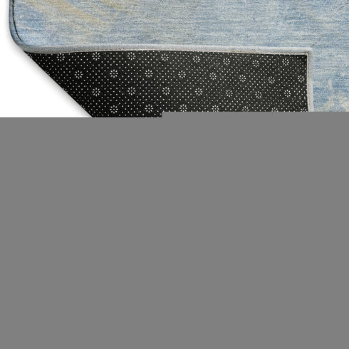 9' X 12' Denim Blue Ivory And Beige Abstract Washable Area Rug With UV Protection