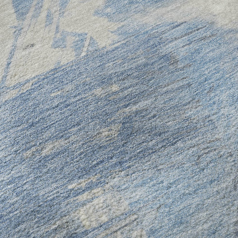 9' X 12' Denim Blue Ivory And Beige Abstract Washable Area Rug With UV Protection