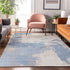 9' X 12' Denim Blue Ivory And Beige Abstract Washable Area Rug With UV Protection