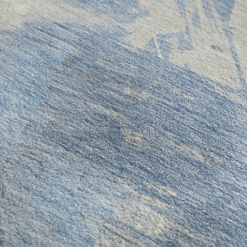 9' X 12' Denim Blue Ivory And Beige Abstract Washable Area Rug With UV Protection