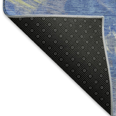 5' X 8' Navy Blue Green And Ivory Abstract Washable Area Rug With UV Protection