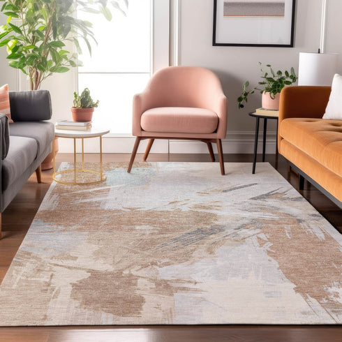 8' X 10' Rust Gray And Ivory Abstract Washable Area Rug With UV Protection