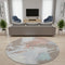8' Taupe Blue And Ivory Abstract Washable Round Rug With UV Protection