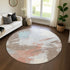 8' Taupe Blue And Ivory Abstract Washable Round Rug With UV Protection