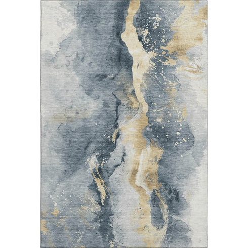 5' X 8' Graphite Gold And Silver Abstract Washable Area Rug With UV Protection