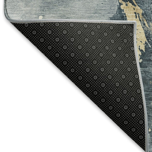 5' X 8' Graphite Gold And Silver Abstract Washable Area Rug With UV Protection