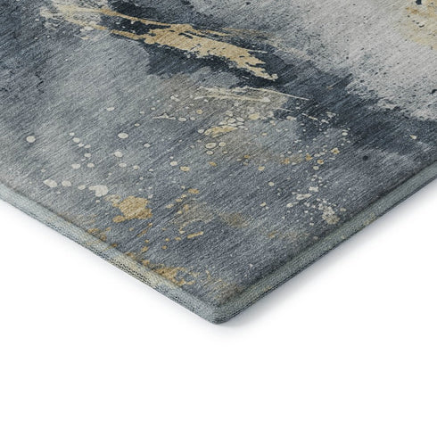5' X 8' Graphite Gold And Silver Abstract Washable Area Rug With UV Protection