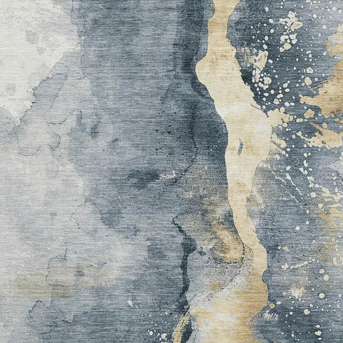 5' X 8' Graphite Gold And Silver Abstract Washable Area Rug With UV Protection