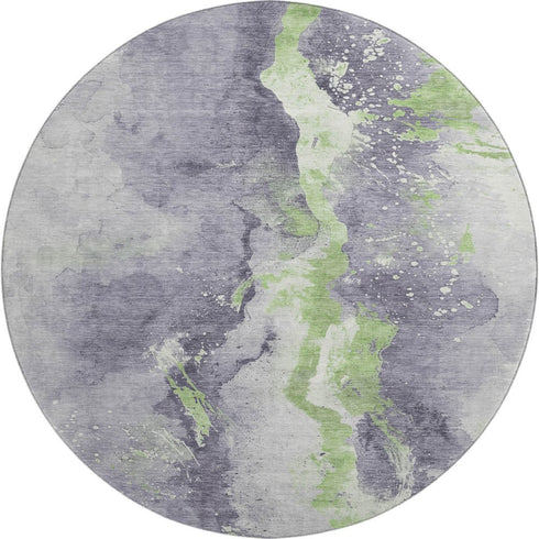 8' Lavender Green And Ivory Abstract Washable Round Rug With UV Protection