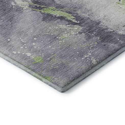 8' Lavender Green And Ivory Abstract Washable Round Rug With UV Protection